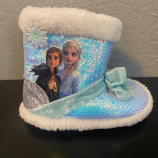 Disney Frozen II Girls' Sequin Bootie Slippers Elsa  Anna Size 7-8