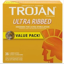Trojan Ultra Ribbed Increased Stimulation Lubricated Condoms - 36 pack