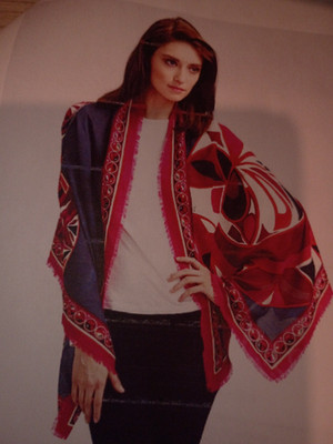 NWT Emilio Pucci - Puccikami Oversized Geometric Red & Black Wool/Silk Wrap