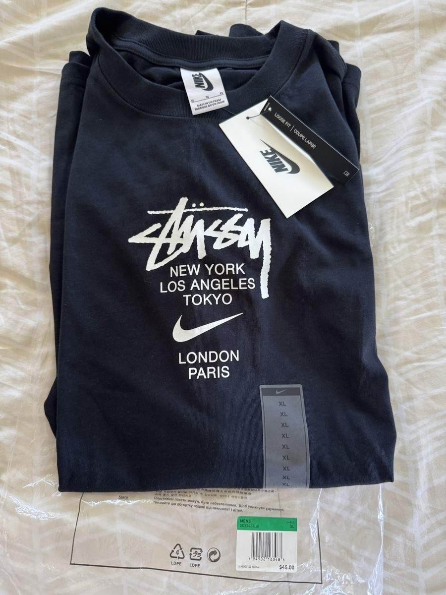 NWT NIKE X STUSSY INTERNATIONAL T SHIRT BLACK SZ XL LOOSE