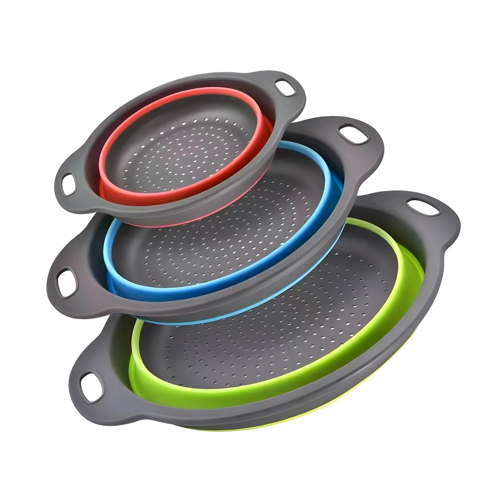 Silicone Colander Collapsible Strainers Set for Kitchen- 3 Pack (3Qt, 4Qt,5Qt...