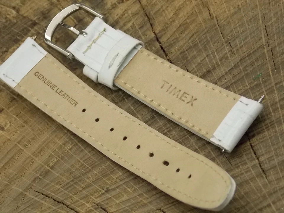 Correa de reloj Timex vintage de cuero blanco con hebilla de tono plateado de 18 mm NOS sin usar Foto 4 de 4