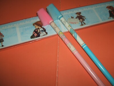Rare Vintage 1980s Kutsuwa Beautiful Sunday Ruler and 2 x Pencils with Brush cap