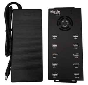 Bitcoin Merch® - 10 Port alimenté USB Hub ONLY 120W 12V 10A, FOR Compac F