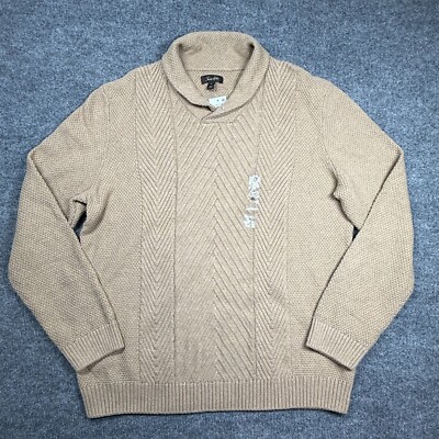 TASSO ELBA Cotton Cable Knit Collared Sweater Macy's Pure Camel Mens XL NWT