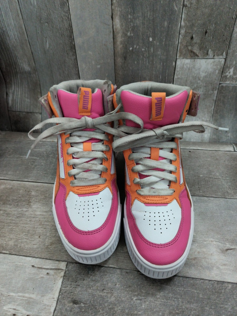 Puma Girls' Big Kid Karmen Rebelle Mid Sneakers Pink White Orange Size
