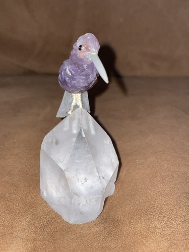 Small Fluorite Amethyst Hummingbird on Quartz 4” Pewter Feet Purple Peter Muller - Picture 6 of 13
