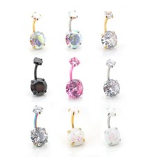 14G Clear CZ Large Belly Button Navel Ring 10mm Gold Tone Stainless Titanium