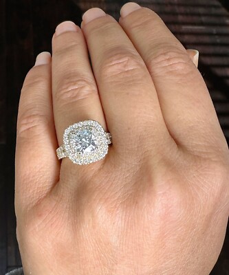 14k Yellow Gold Cushion Moissanite and Natural Diamond Engagement Ring 2.80ctw
