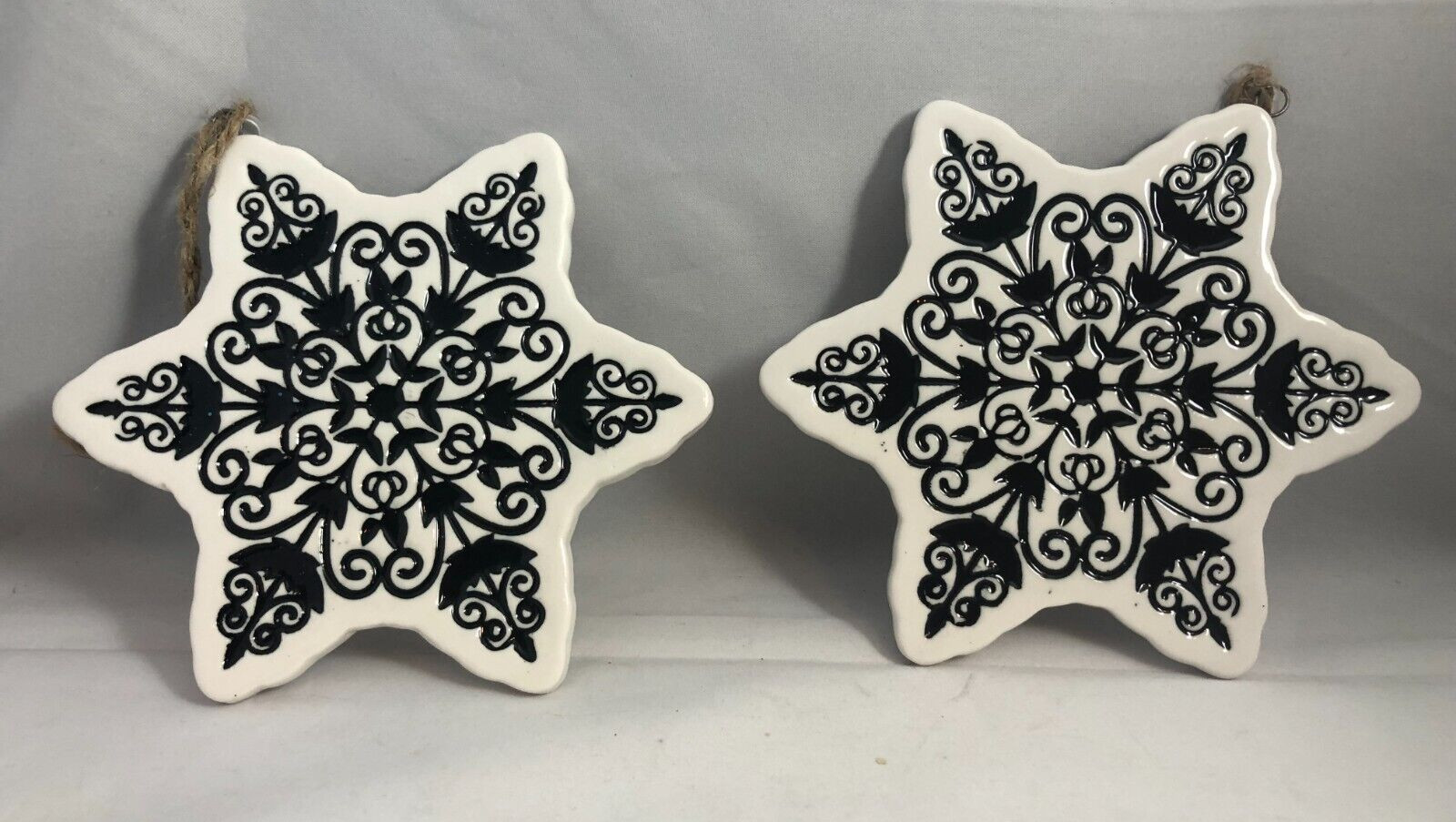 (2) Holiday Times, Porcelain Christmas Star Deco Holiday Decore New