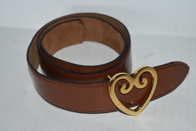 Moschino Brown Leather Belt with Gold Heart Buckle Moschino belt vintage brown belt with gold hardware hearts main image 2