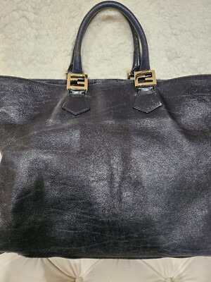 Authenric Dark Navy Blue Fendi Twins FF Tote Bag Crossbody | eBay