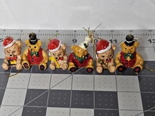 Lot of 6 Assorted Miniature 1.5 inch Teddy Bear Christmas Tree Ornaments