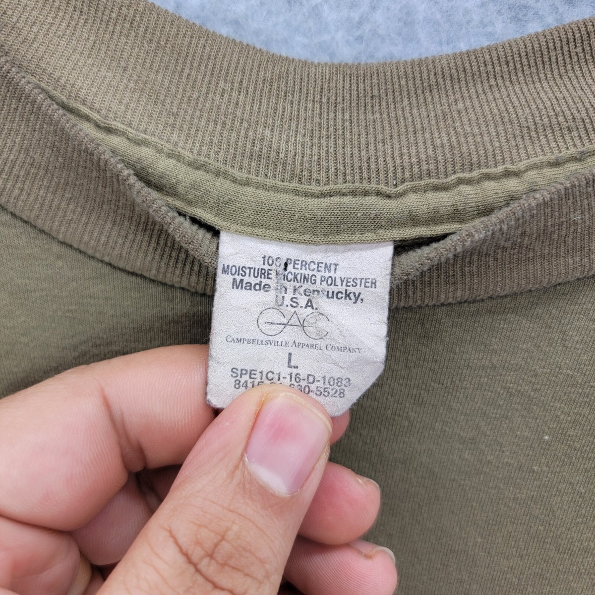 CAC Military Shirt Large Tan Brown Short Sleeve Polyester