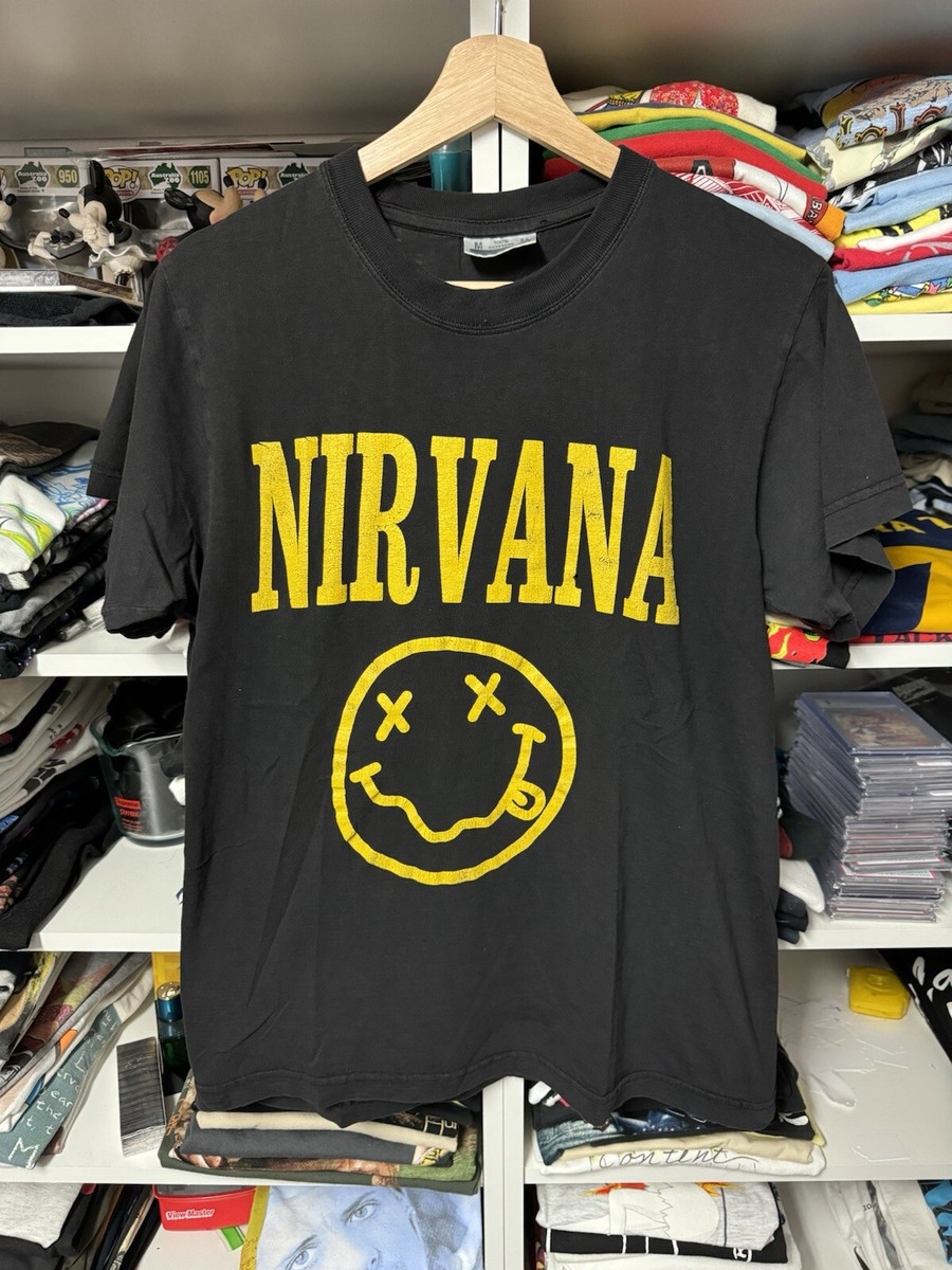 Rare Vintage 90s Nirvana Euro Smiley Face Kurt Cobain Shirt Size M