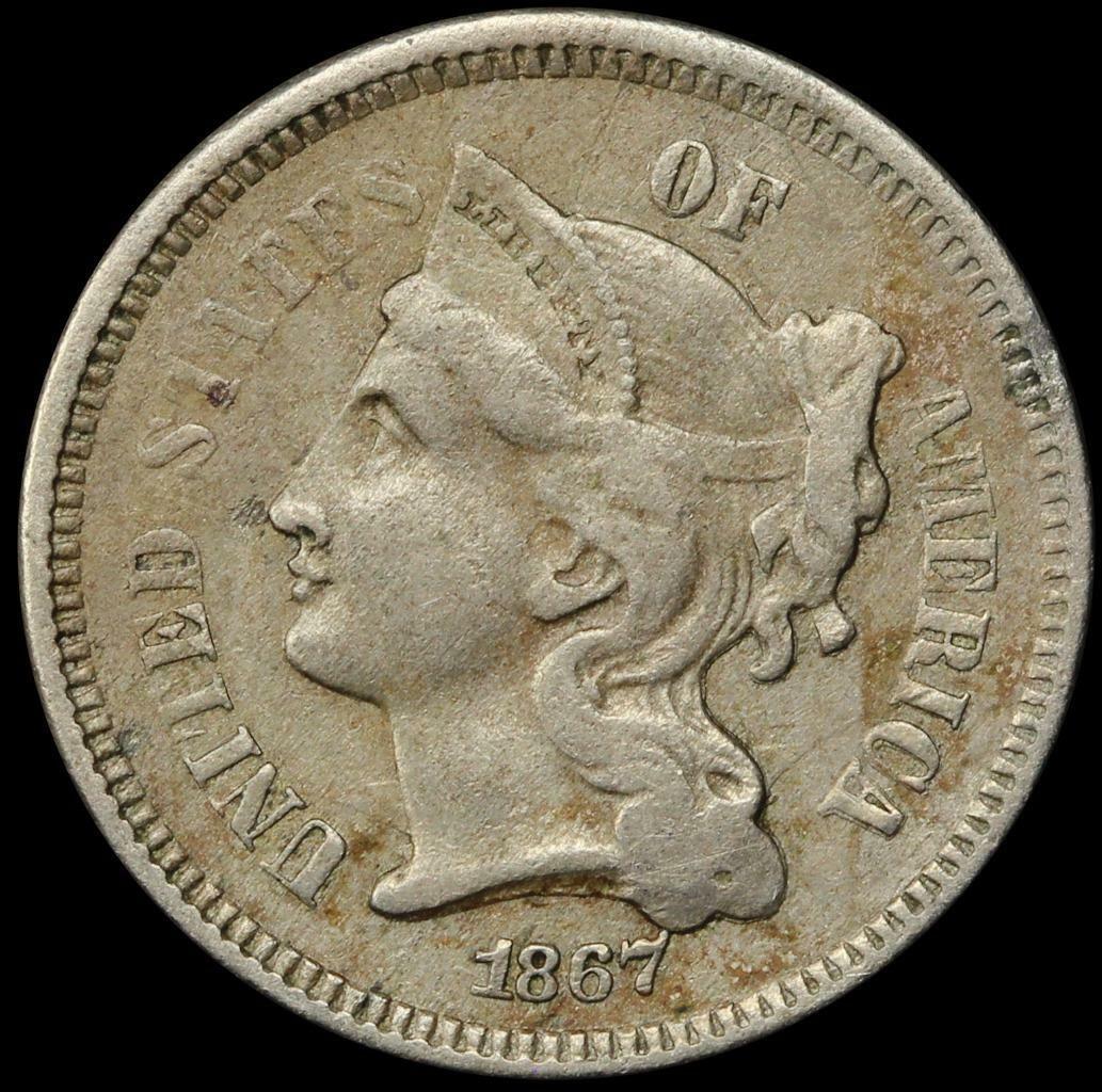 1867 3 III Cent Nickel Coin