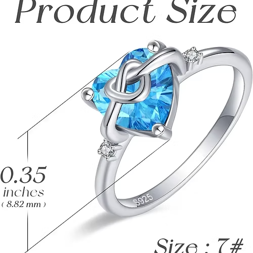 Anello donna nodo cuore in argento sterling 925 con zircone blu al centro - Foto 5 di 5