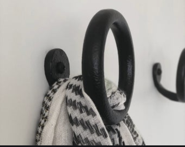 2 Round Black Metal rustic Modern FarmHouse Coat Hooks Industrial Iron