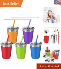 12oz Kids Spill-Proof Cups with Silicone Straws  Insulated Sleeves - 5 Pack Set