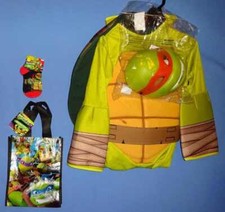 Mutant Ninja Turtle costume 8-10-Michelangelo-socks-trick or treat tote bag-NWOT