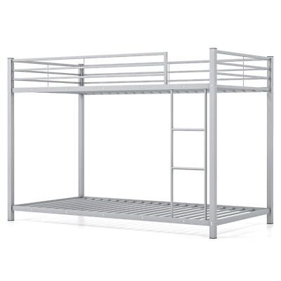 Space-Saving Twin over Twin Bunk Bed w/ Built-in Ladder, Safety Guardrail Silver