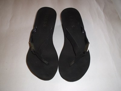 guess black wedge flip flops