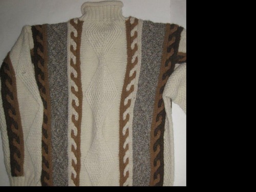 Peruvian Alpaca brown ivory womens mock turtleneck thick sweater S small chunky - Picture 5 of 5