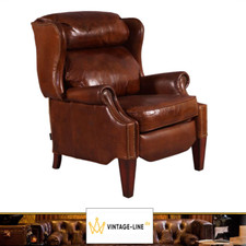 Echtleder Relaxsessel Kent Vintage Cigar Ledersessel Sessel Leder Ohrensessel