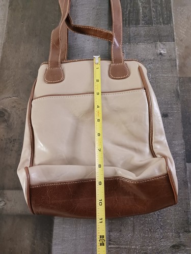 CAPEZIO Italian Leather Cross Shoulder Purse / Bag Brown/Tan Trapezoid - Picture 6 of 11