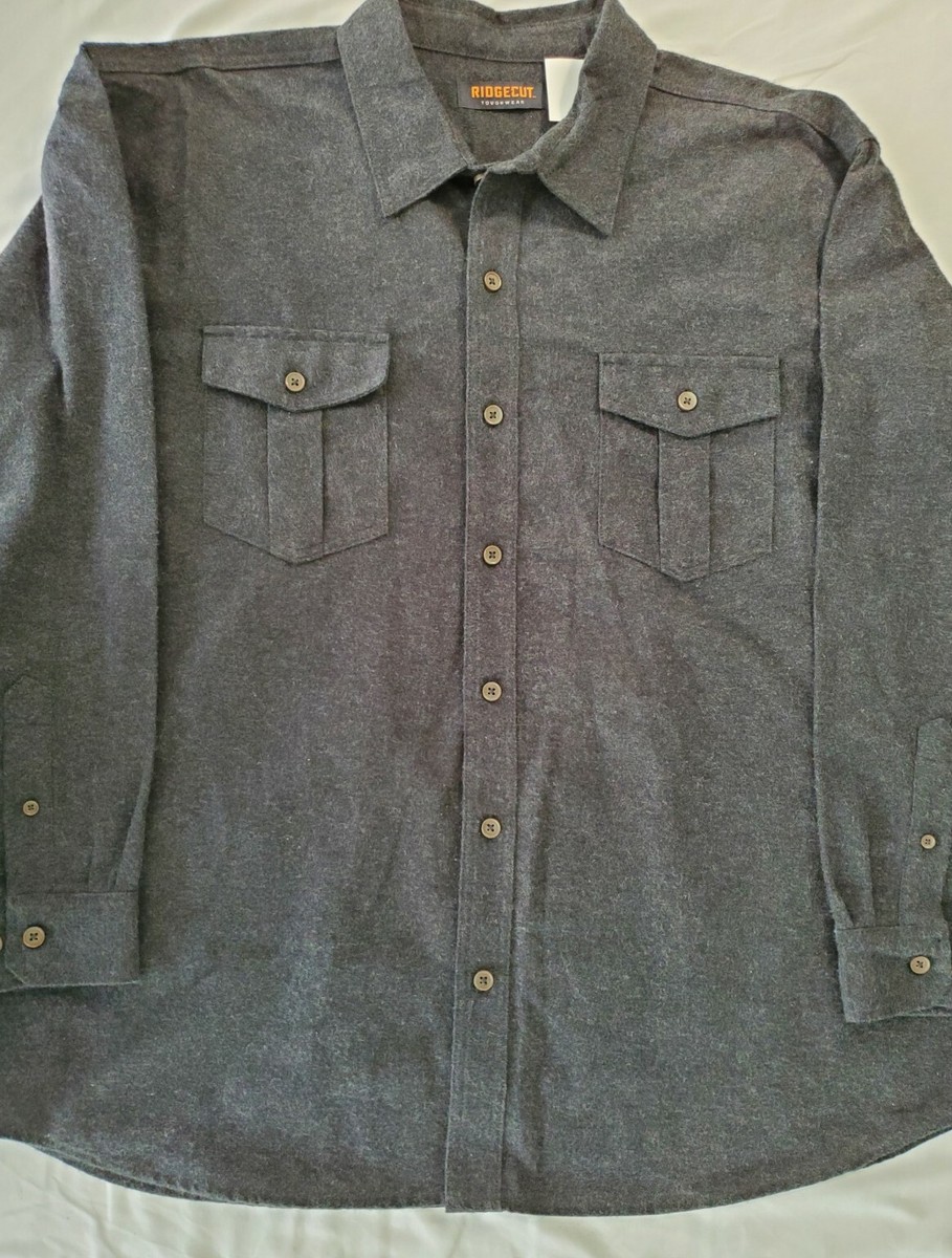 ウェア OVY Heavy Cotton Classic Rugger Shirt XL Ridgecut Toughwear Shirt Chamois Mens Gray Long Sleeve