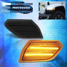 For 18-22 Jeep Wrangler JL Front Fender Amber LED Smoke Side Marker Lights Lamps