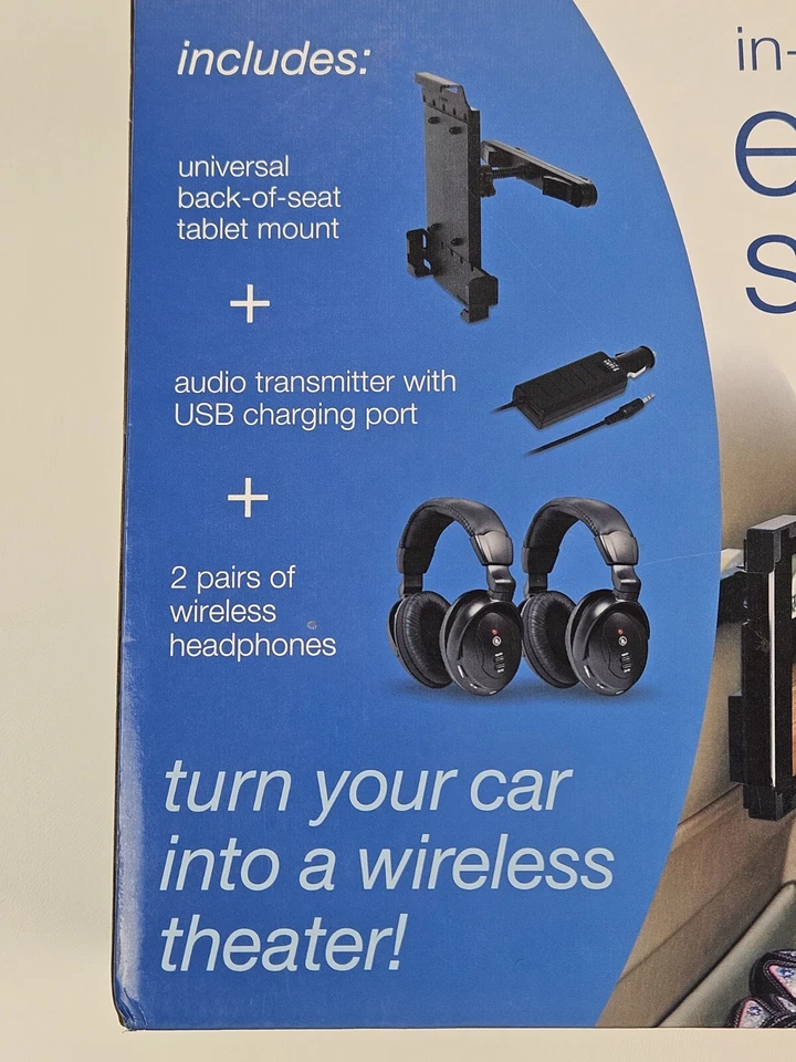 Backseat Headrest Tablet Mount Holder 2 Wireless Headphones Entertainment System - Image 4 of 4