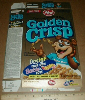 Post Sugar Bear Golden Crisp Design Barbie Hot Wheels Poster 1997 Cereal Box