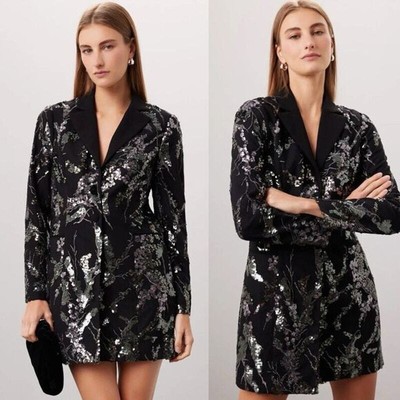 Dress the Population NWT Berkley Embroidered Sequin Blazer Dress Black Large