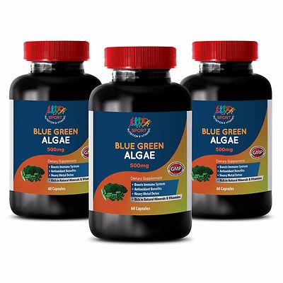 Pure Blue Green Algae - 500mg from Klamath Lake Antioxidant B12 (3 Bottles)