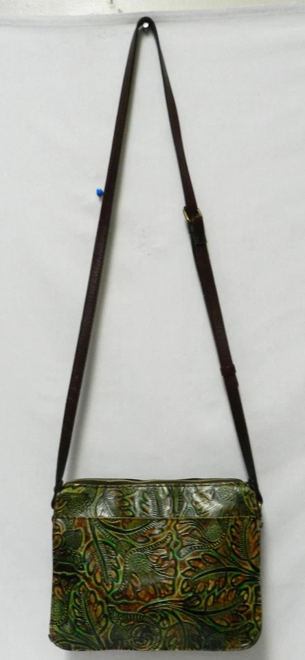Patricia Nash Tooled Leather crossbody bag purse Front & Back pocket brown green - Image 4 of 4