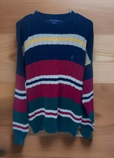 Vintage Nautica Men  s Sz L Multi Color Crew Neck Cable Knit Sweater K-856