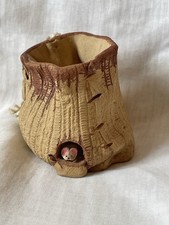 Hand Made Studio Pottery 2 Inch Ceramic Sack With Tiny Mouse Peaking Out Of Hole