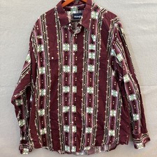 Wrangler Shirt Xxl Maroon Pearl Snap Brushpopper Aztec Western Cowboy Vintage
