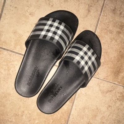 Burberry Men's Black Check Slide Sandals Rubber US Size 11 Comfort Logo