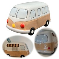Keramik Sparschwein Retro Mini-Bus 16Cm SparbüChse Spardose Im T2 Vw Bulli Look
