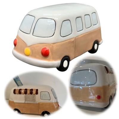 Keramik Sparschwein Retro Mini-Bus 16cm Sparbüchse Spardose im T2 VW Bulli Look