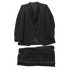 Tuxedoland 1960s Tuxedo Suit Men Black Shawl Lapel Satin Trim 2pc 40R 32X28