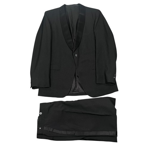 Tuxedoland 1960s Tuxedo Suit Men Black Shawl Lapel Satin Trim 2pc 40R 32X28