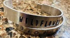 Hand Stamped Little Girls Aluminum Cuff Adjustable Wildflower Bracelet