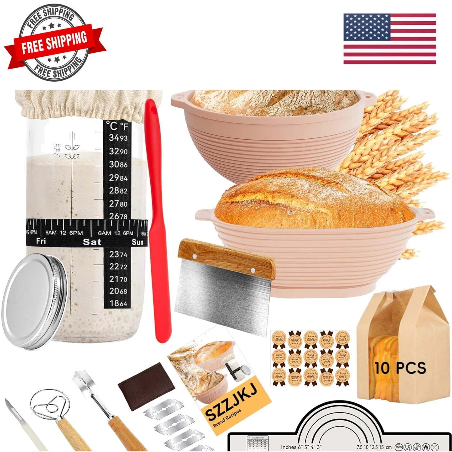 Sourdough Starter Kit, 24PCS Sourdough Bread Baking Supplies, 9"Round & 11"Ov...
