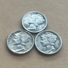3PC 1921 D Mercury Dime Low production in the first year As shown in the figure
