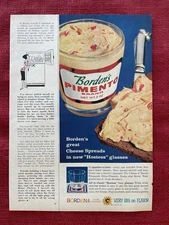 Vintage 1962 Print Ad Borden’s Pimento Cheese Spread Hostess Glass Advertising