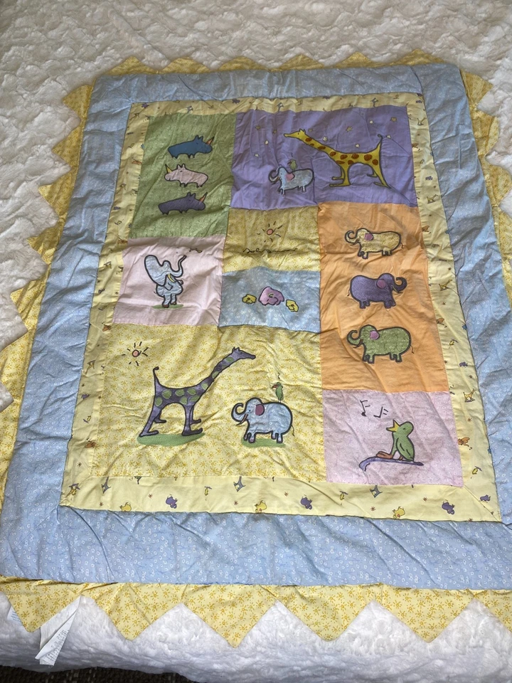 Edredón edredón Carters John Lennon Imagine Baby azul amarillo animales 40"x32" Foto 2 de 4