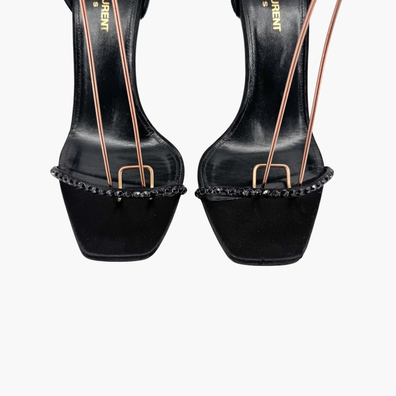 Sandali Saint Laurent Opyum YSL tacco cristallo taglia 40 US 10 nero raso tacco alto